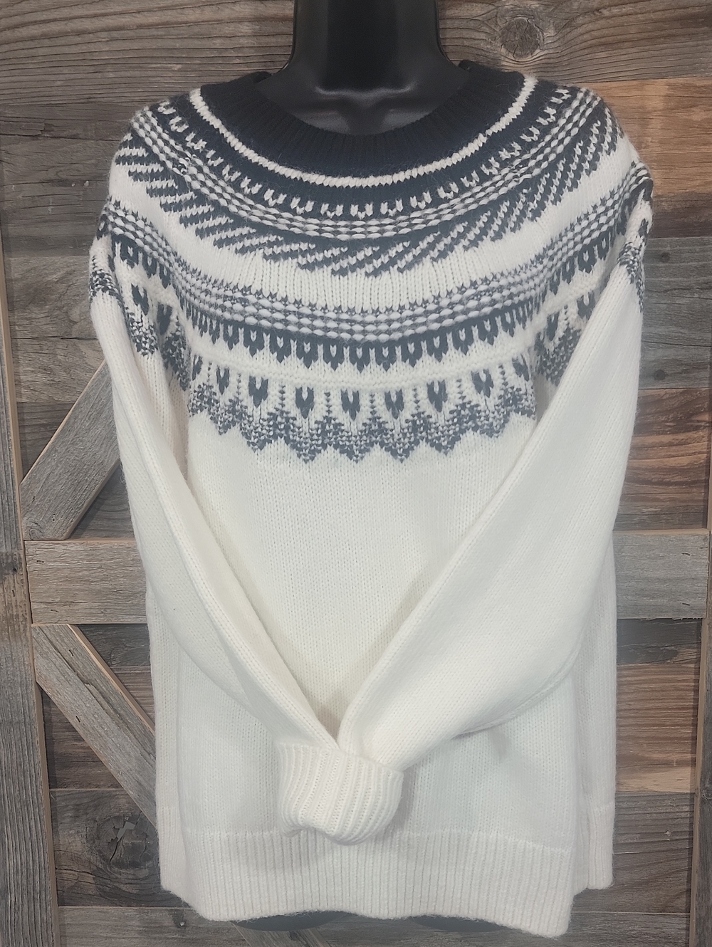 Classic Nordic Ivory and Black Round-Neck Sweater